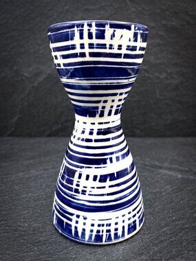 Three Hands Corp. Blue & White Ceramic Candle Holder – Modern Coastal Decor